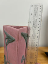 WELLER TUTONE 9" TRIANGLE ART DECO VASE W/ARROWHEAD LEAVES/BLOSSOMS