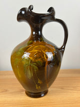 J.B. Owens Utopian 1054 Art Pottery Ewer with Ruffled Rim Orange Flowers