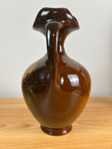 J.B. Owens Utopian 1054 Art Pottery Ewer with Ruffled Rim Orange Flowers