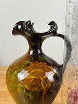 J.B. Owens Utopian 1054 Art Pottery Ewer with Ruffled Rim Orange Flowers