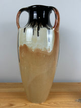 Muncie Art Pottery Orange Black Peachskin Triple Handled Large 18" Floor Vase