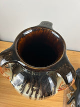 Muncie Art Pottery Orange Black Peachskin Triple Handled Large 18" Floor Vase