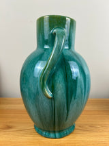 Weller Nile Art Pottery Green Drip Glaze Double Twist Handle 10" Tall Vase