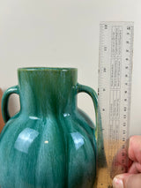 Weller Nile Art Pottery Green Drip Glaze Double Twist Handle 10" Tall Vase