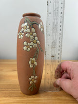 WELLER ART POTTERY ETCHED MATT 8" VASE WITH CHERRY BLOOSOM BRANCH