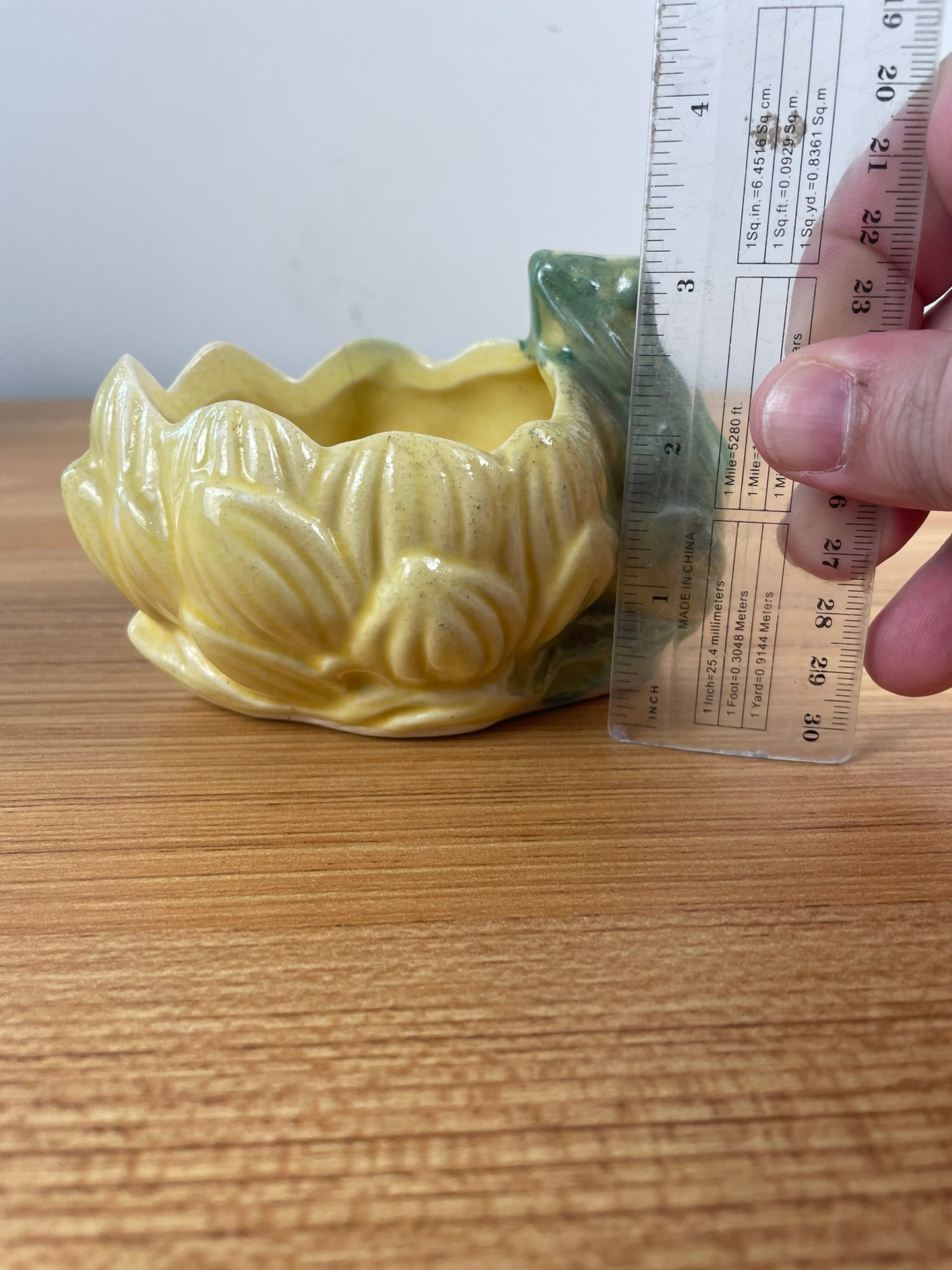 McCoy 1954 Mid Century Modern Art Pottery Green Frog Yellow Lotus Planter