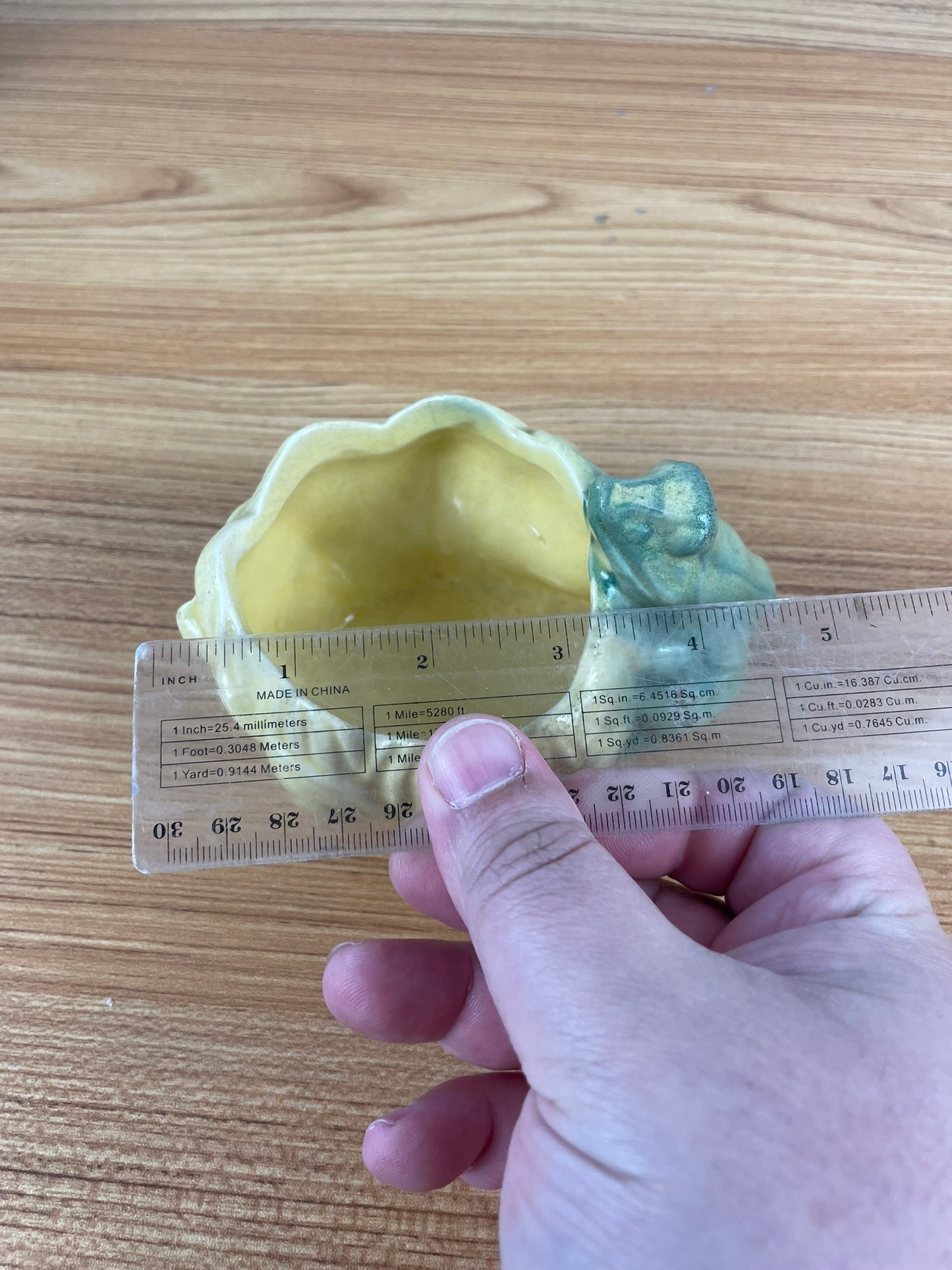 McCoy 1954 Mid Century Modern Art Pottery Green Frog Yellow Lotus Planter