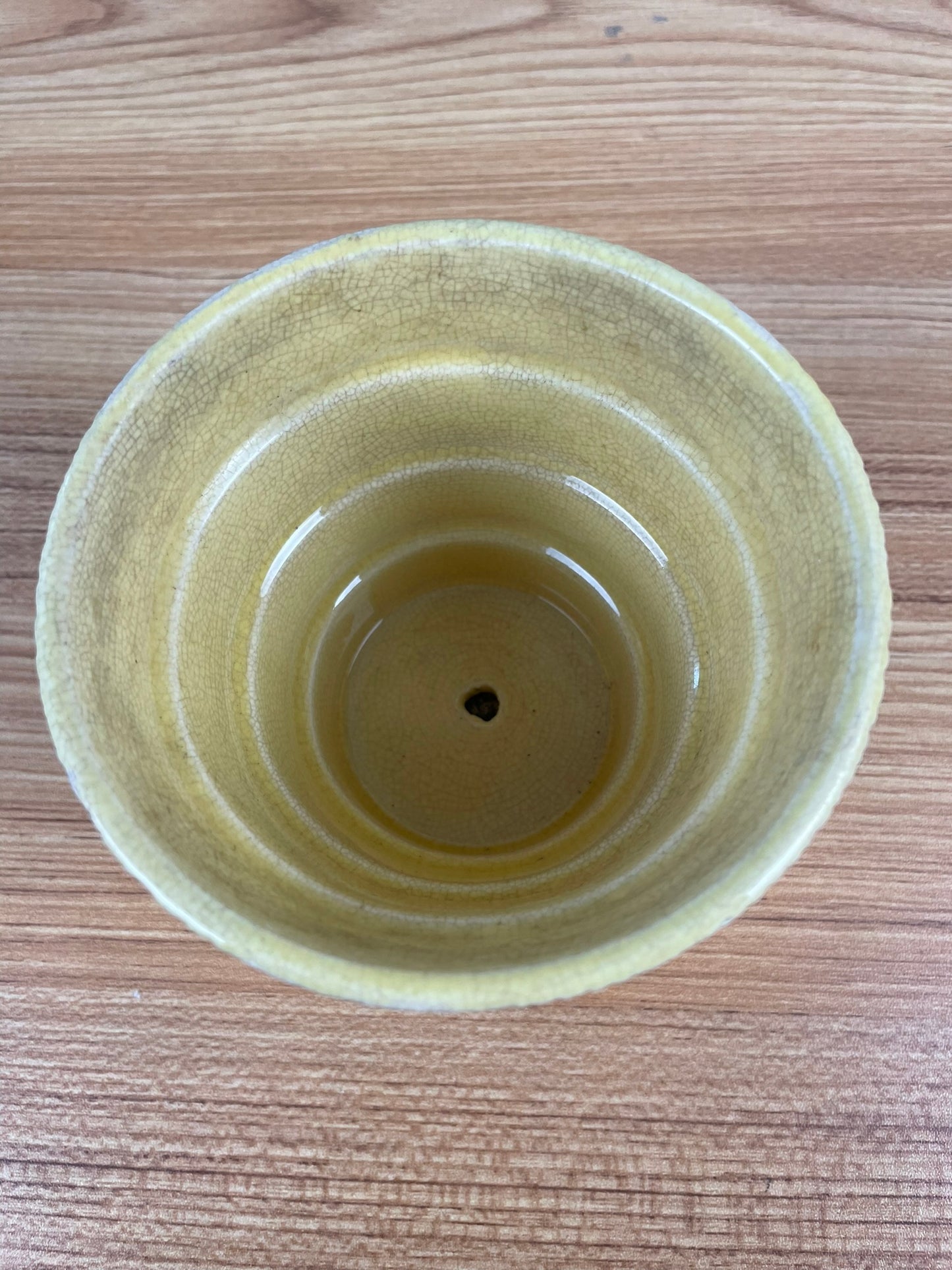 Vintage McCoy Mid Century Modern Art Pottery Yellow Basket Weave Flower Pot