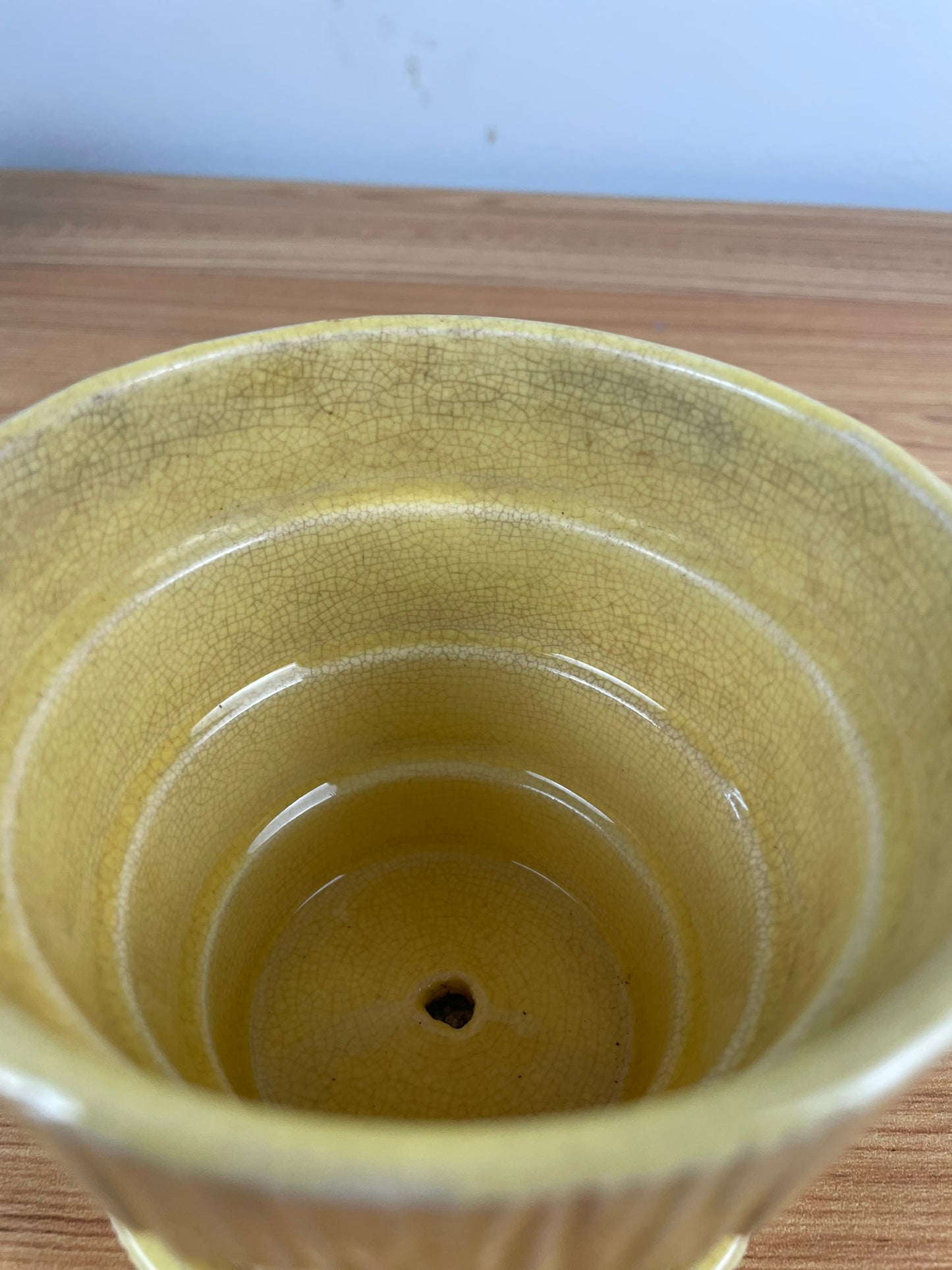 Vintage McCoy Mid Century Modern Art Pottery Yellow Basket Weave Flower Pot