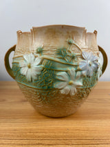 Roseville Art Pottery Tan Green Cosmos Pattern c. 1940 Jardiniere #649-6