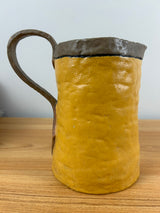 SEG Style Early 1900s Student Pottery Creation Yellow Brown Glazed Handled Pitcher