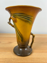 Roseville Pottery 1930s Brown Pine Cone Double Handled Vase 906-6