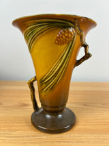 Roseville Pottery 1930s Brown Pine Cone Double Handled Vase 906-6