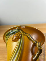 Roseville Pottery 1930s Brown Pine Cone Double Handled Vase 906-6