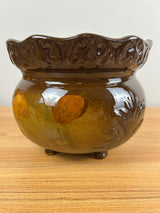 JB Owens 1900s Art Pottery Standard Glaze Four Footed Floral Jardiniere