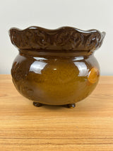 JB Owens 1900s Art Pottery Standard Glaze Four Footed Floral Jardiniere