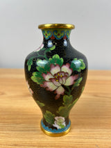 Early 20th Century Chinese Black Enamel Cloisonne Floral Design 5" Vase