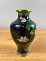 Early 20th Century Chinese Black Enamel Cloisonne Floral Design 5" Vase
