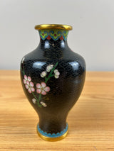 Early 20th Century Chinese Black Enamel Cloisonne Floral Design 5" Vase