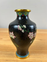 Early 20th Century Chinese Black Enamel Cloisonne Floral Design 5" Vase