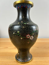 Early 20th Century Chinese Black Enamel Cloisonne Floral Design 9" Vase