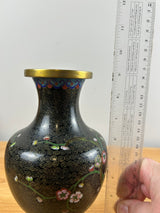 Early 20th Century Chinese Black Enamel Cloisonne Floral Design 9" Vase