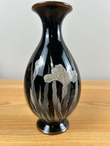 Japanese 19th Century Meiji Period Black Cloisonne Iris Decorated Vase