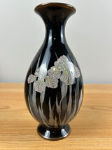 Japanese 19th Century Meiji Period Black Cloisonne Iris Decorated Vase