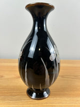 Japanese 19th Century Meiji Period Black Cloisonne Iris Decorated Vase
