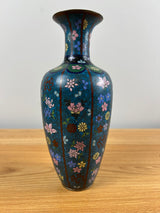 Japanese 19th Century Meiji Period Blue Cloisonne Floral Lotus Decorated Vase