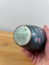 Japanese 19th Century Meiji Period Blue Cloisonne Floral Lotus Decorated Vase