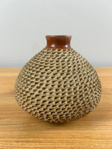 Mata Ortiz Handmade Brown Textured Art Pottery Vase Designed By Fito Tena
