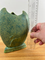 WELLER ART POTTERY FROSTED GREEN GLAZE ON ART DECO THREE SIDED TUTONE VASE