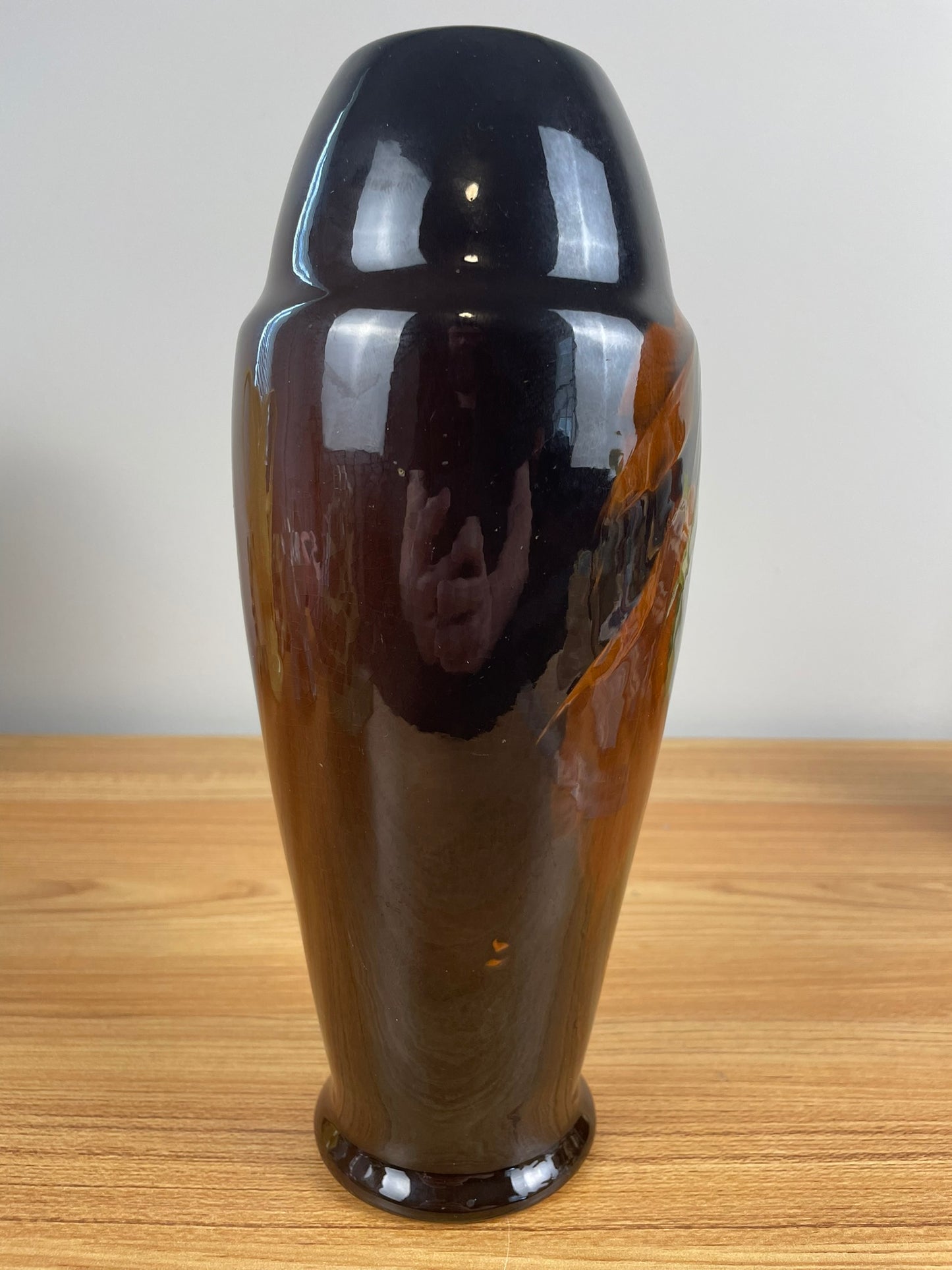 Owens Utopian Early 1900s Pottery Hand Painted Cherry Lamp Base Vase