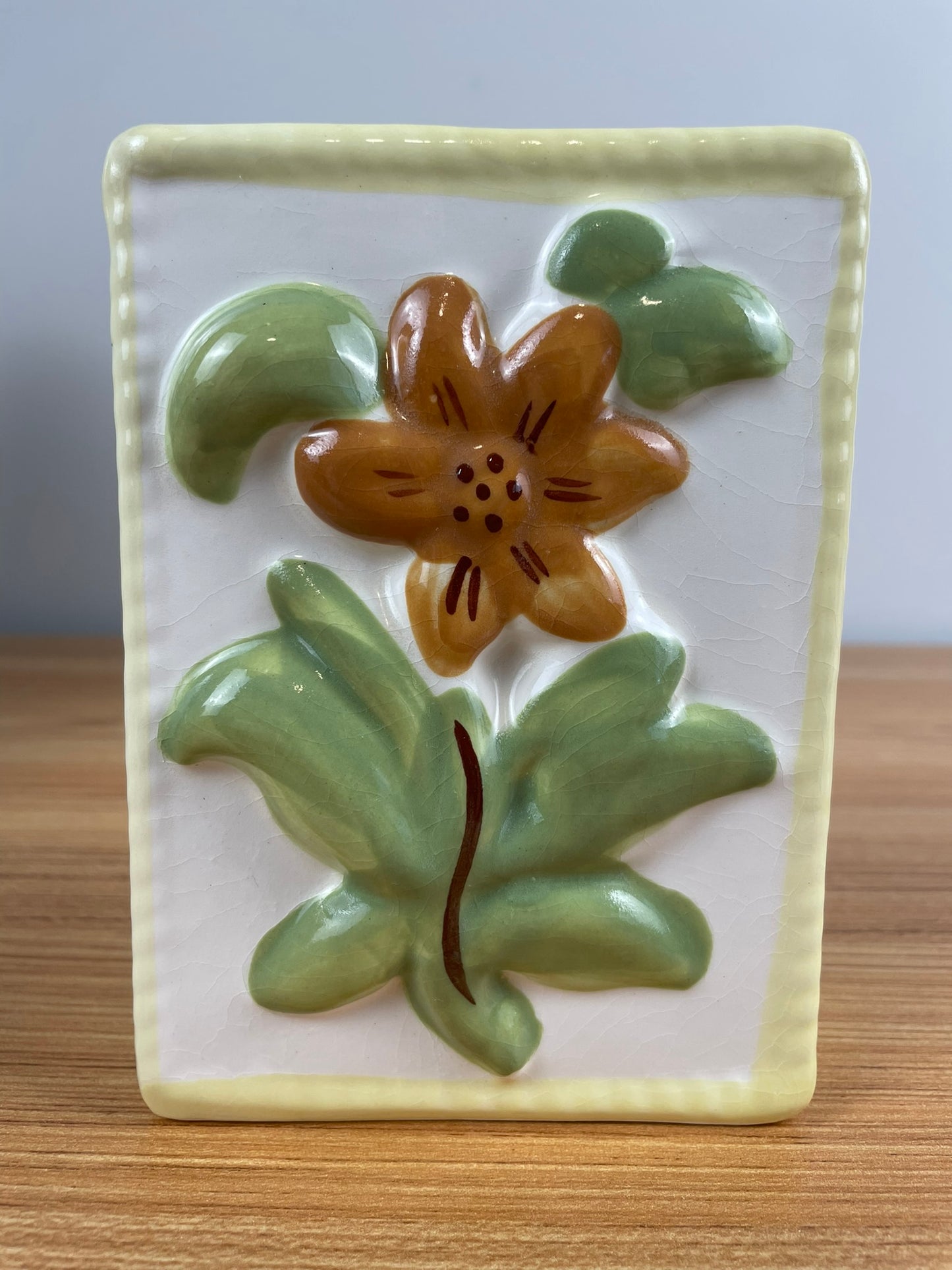 Block Pottery Floral Art Pottery Mid Century Wall Pocket 6"x4-1/4"