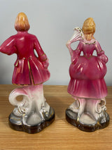 Vintage Art Pottery Man & Woman High Class Figures Made In USA 22K Gold Trim