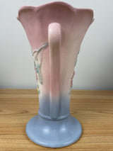 VTG HULL USA ART POTTERY VASE w HANDLES 503-8 1/2  PINK TO BLUE FADE DOGWOOD