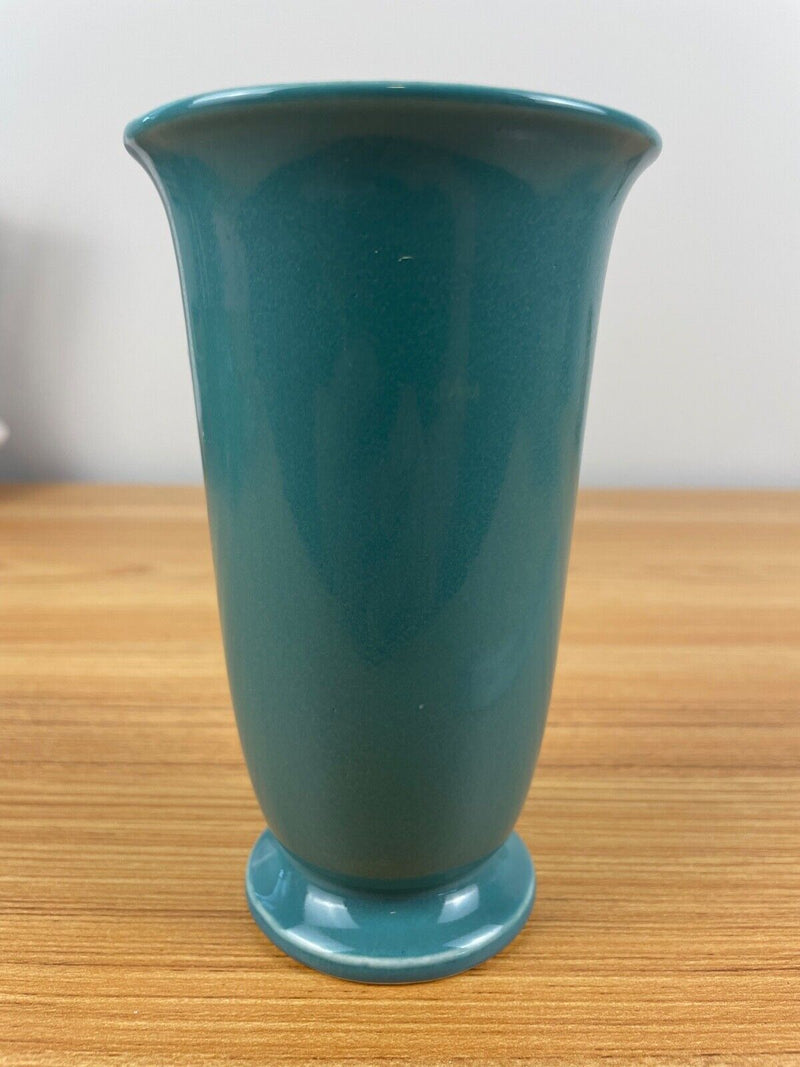 Vintage Cowan Lakeware Teal Flaring Art Pottery Vase  1940's Stamped 5.5" Tall