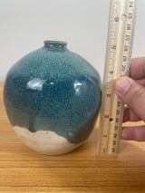 Vintage Nancy Kibens Blue Drip 5" Cabinet Vase Signed Art Pottery Weed Pot