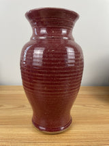 Vintage Red Glazed Southern Studio Pottery Mystery Artist 10" Tall Classic Vase