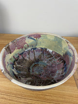 Tom Schoolcraft Handcrafted Art Pottery 8.5" Diameter Bowl Purple Blue Glaze