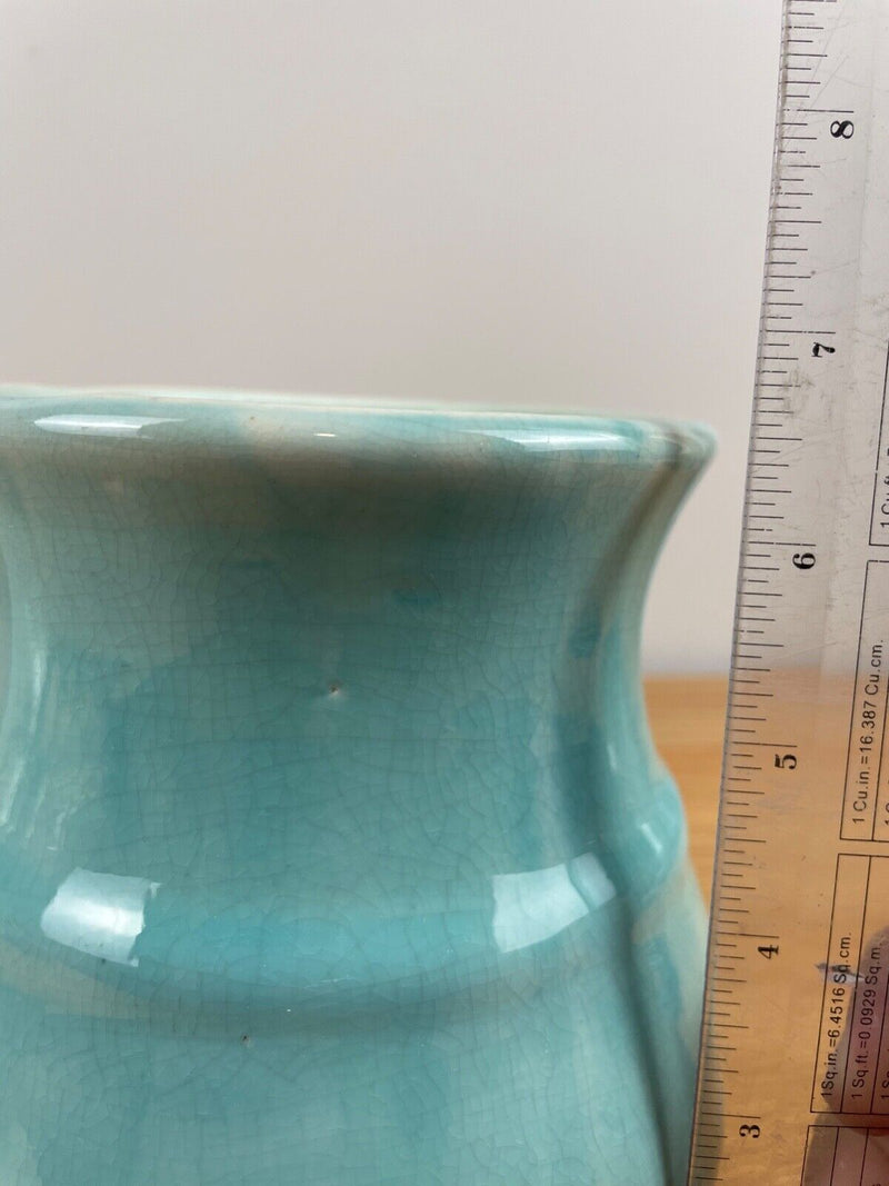 Early Hull Pottery 1920's Solid Turquoise Blue Glossy Glaze Stoneware Vase H 40