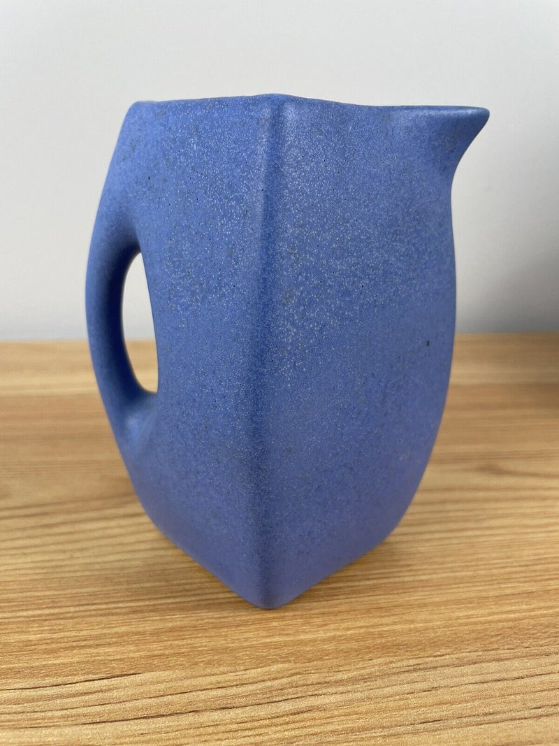 Vintage Niloak Art Pottery Square Pitcher/Vase Matte Blue 5 1/2"