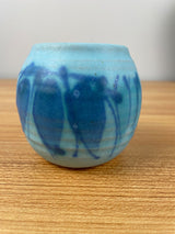 JT Abernathy art pottery Blue Cabinet Vase signed, Ann Arbor, Cranbrook 3" Tall