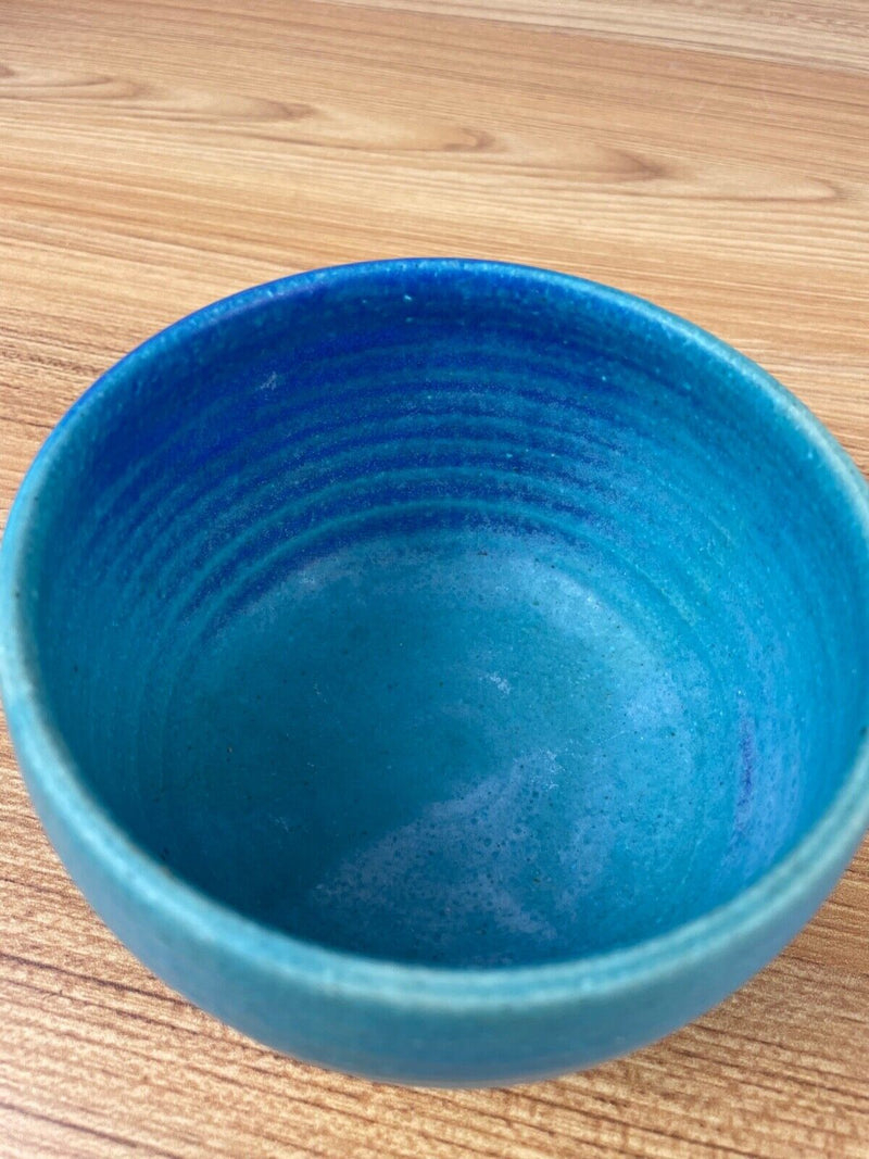 JT Abernathy art pottery Blue Wave Bowl signed, Ann Arbor, Cranbrook 3" Tall