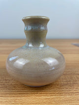 The Spring Street Pottery Signed Gary Eagan Green Tan  3” Bud Vase 1981