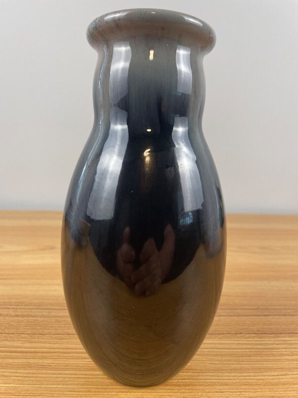 MICHAEL ANDERSEN POTTERY DENMARK BLACK & GRAY DRIP GLAZE DANISH VASE 7.5" Tall