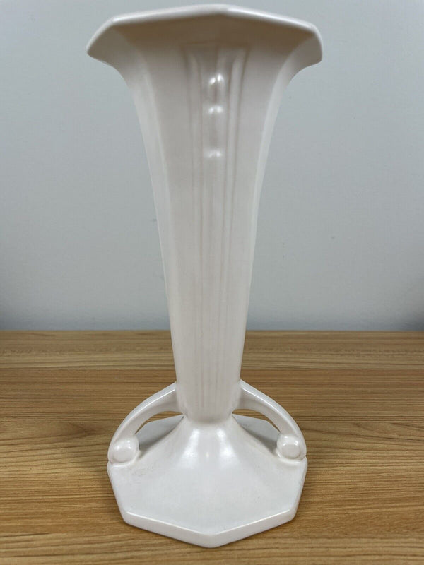 ROSEVILLE ART POTTERY RUSSCO 8.5" BUD VASE #695-8 IN IVORY MATTE WHITE