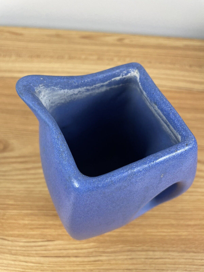 Vintage Niloak Art Pottery Square Pitcher/Vase Matte Blue 5 1/2"