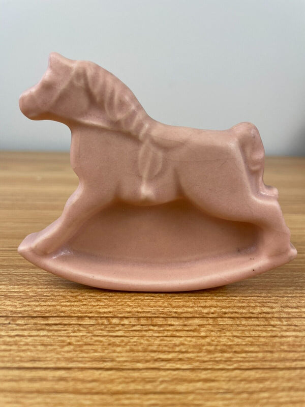 VINTAGE ROYAL HAEGER CERAMIC PINK ROCKING HORSE PLANTER MINIATURE USA